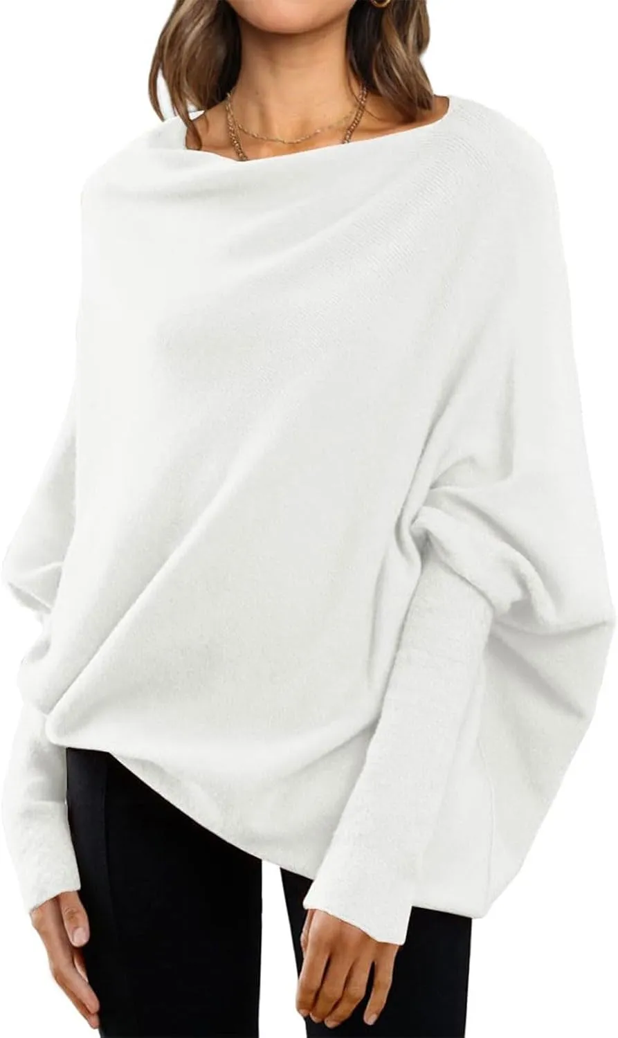 Sweaters for Women Cable Knit Solid Color Boat Neck Batwing Sleeve Loose Fit Casual Soft Pullover Tops