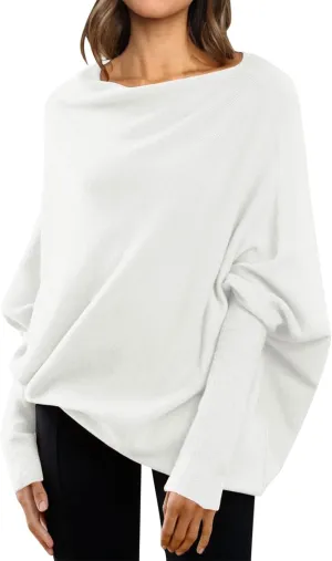 Sweaters for Women Cable Knit Solid Color Boat Neck Batwing Sleeve Loose Fit Casual Soft Pullover Tops