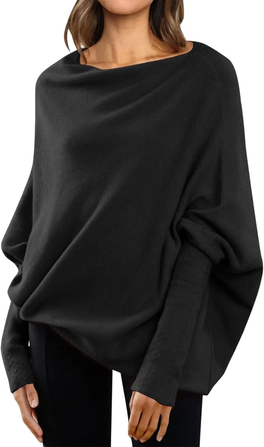 Sweaters for Women Cable Knit Solid Color Boat Neck Batwing Sleeve Loose Fit Casual Soft Pullover Tops