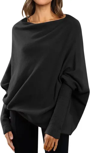 Sweaters for Women Cable Knit Solid Color Boat Neck Batwing Sleeve Loose Fit Casual Soft Pullover Tops