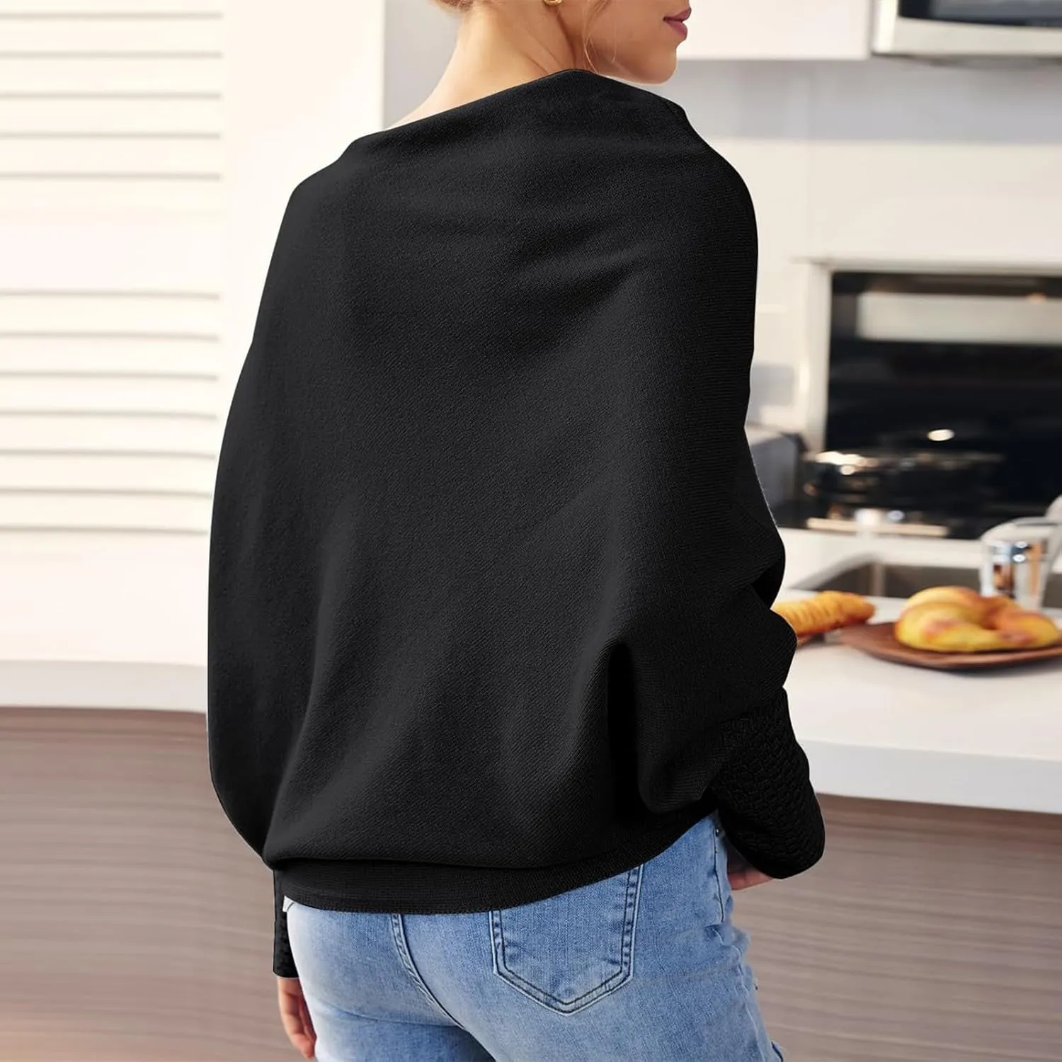 Sweaters for Women Cable Knit Solid Color Boat Neck Batwing Sleeve Loose Fit Casual Soft Pullover Tops
