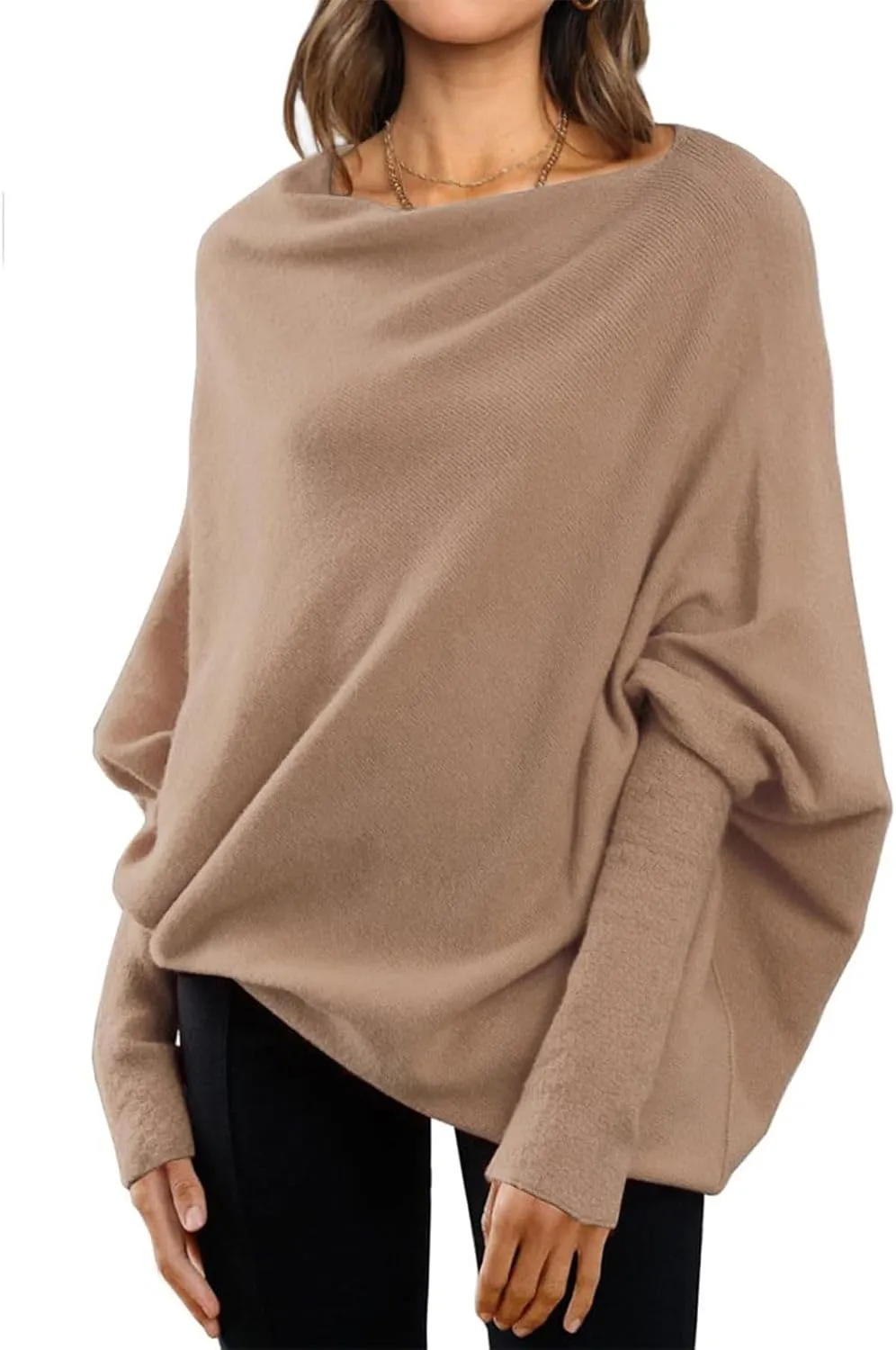 Sweaters for Women Cable Knit Solid Color Boat Neck Batwing Sleeve Loose Fit Casual Soft Pullover Tops