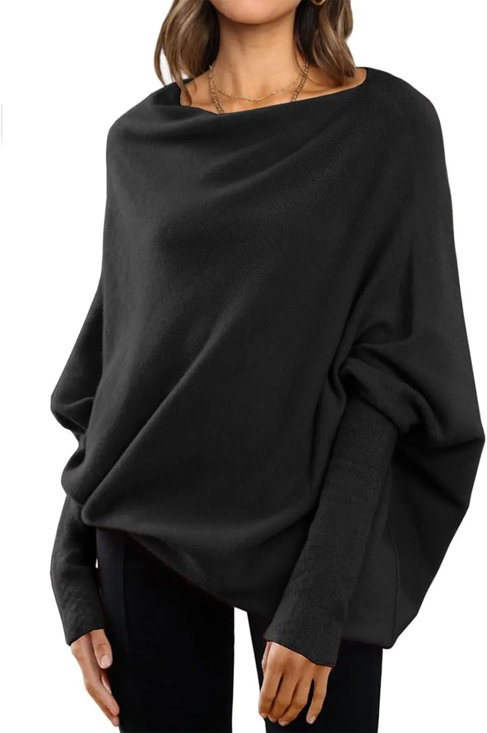 Sweaters for Women Cable Knit Solid Color Boat Neck Batwing Sleeve Loose Fit Casual Soft Pullover Tops