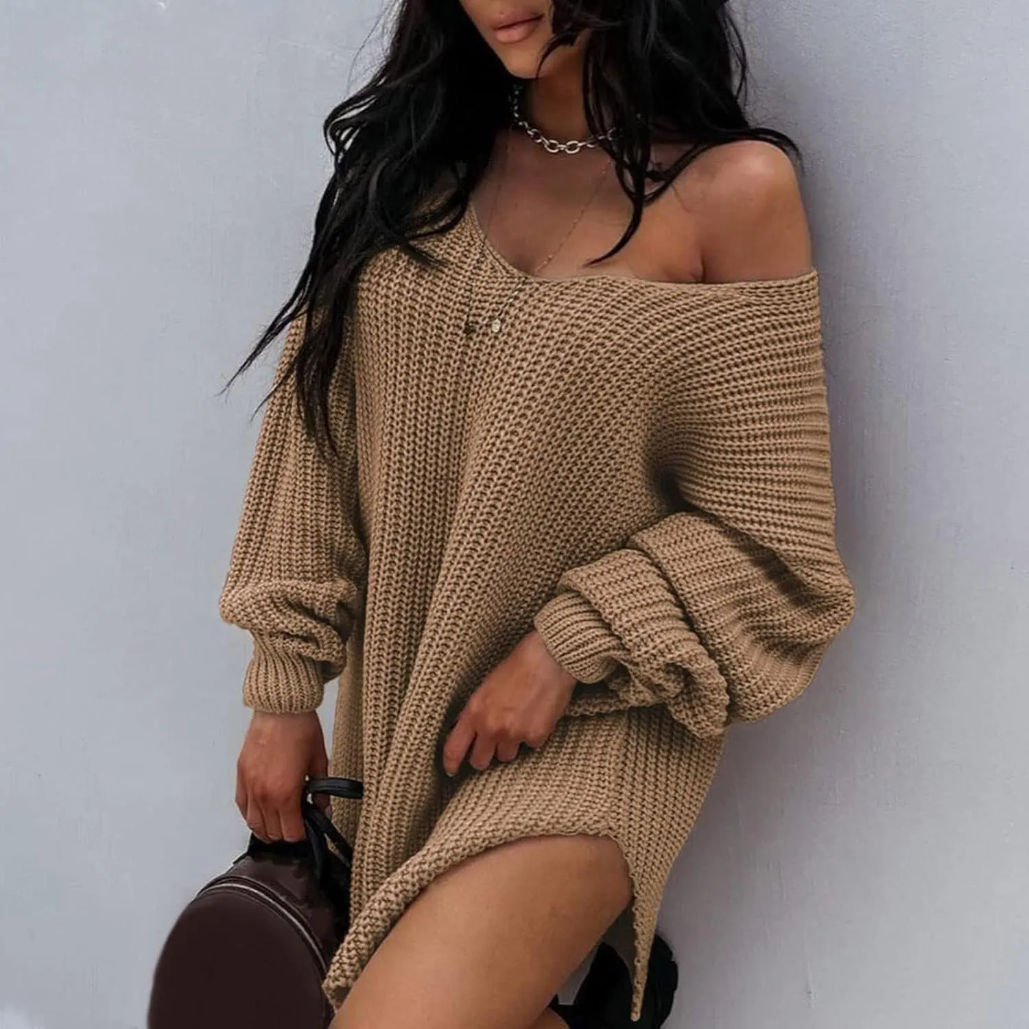 Sweaters for Women Cable Knit V Neck Solid Color Long Sleeve Casual Loose Fit Soft Pullover Tops