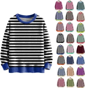 Sweaters for Women Crewneck Sweater Striped Shirt Long Sleeve Pullover Sweatshirt Knit Cardigan Fall Casual Top