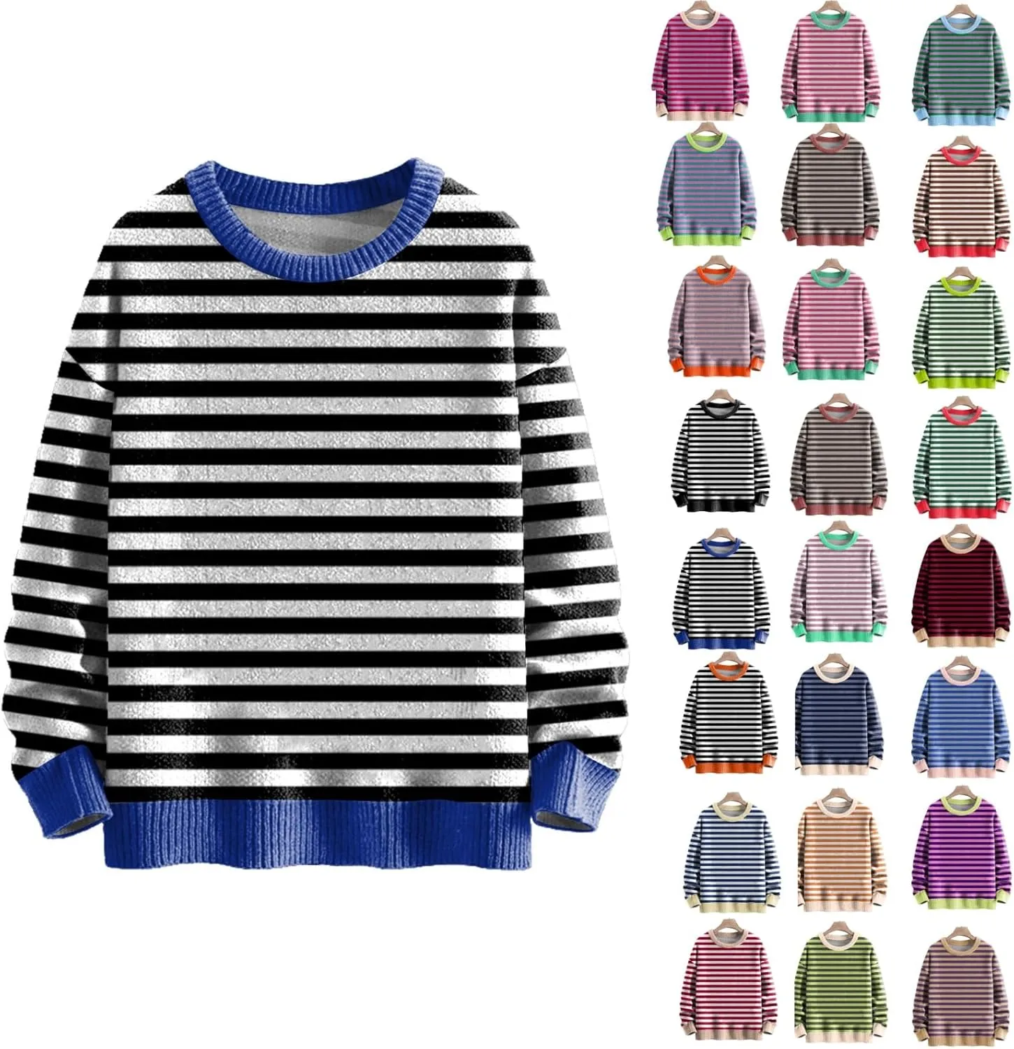 Sweaters for Women Crewneck Sweater Striped Shirt Long Sleeve Pullover Sweatshirt Knit Cardigan Fall Casual Top