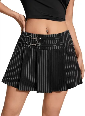 SweatyRocks Women's High Waist Pleated Skirt Stripe Print School A Line Mini Skirts
