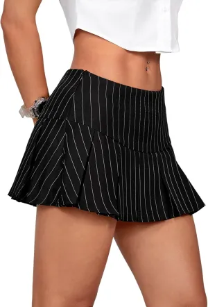 SweatyRocks Women's High Waist Pleated Skirt Stripe Print School A Line Mini Skirts