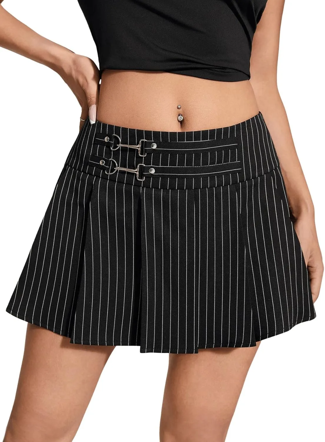 SweatyRocks Women's High Waist Pleated Skirt Stripe Print School A Line Mini Skirts