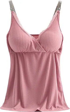TANGNADE Womens Maternity Nursing Tank Cami for Breastfeeding with Padded Bra Comfy Pregnancy Sleepwear Clothes