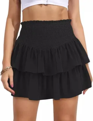 THLAI Womens Casual Solid Mini Pleated Skirt High Waisted Lounge Skirt