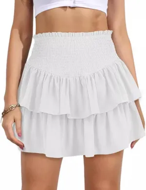 THLAI Womens Casual Solid Mini Pleated Skirt High Waisted Lounge Skirt