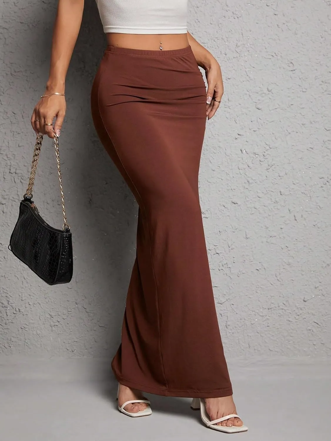 Trendy Beach Skirts Solid Ruched Slit Skirt