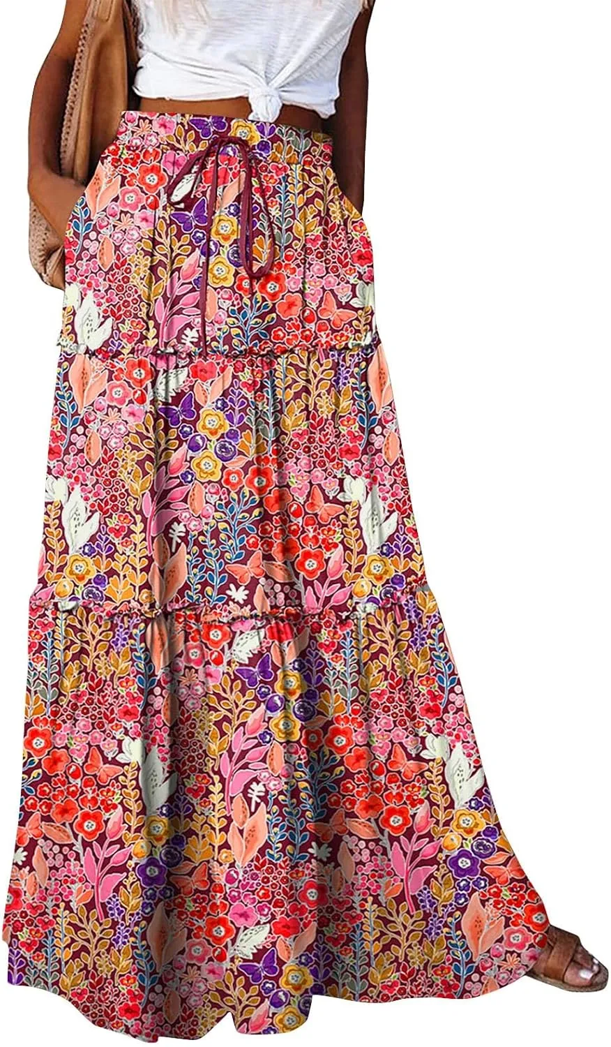 Trendy High Waisted Maxi Skirt, Casual 2025 Flowy Vacation Elegantes Long Skirt