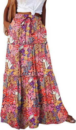 Trendy High Waisted Maxi Skirt, Casual 2025 Flowy Vacation Elegantes Long Skirt