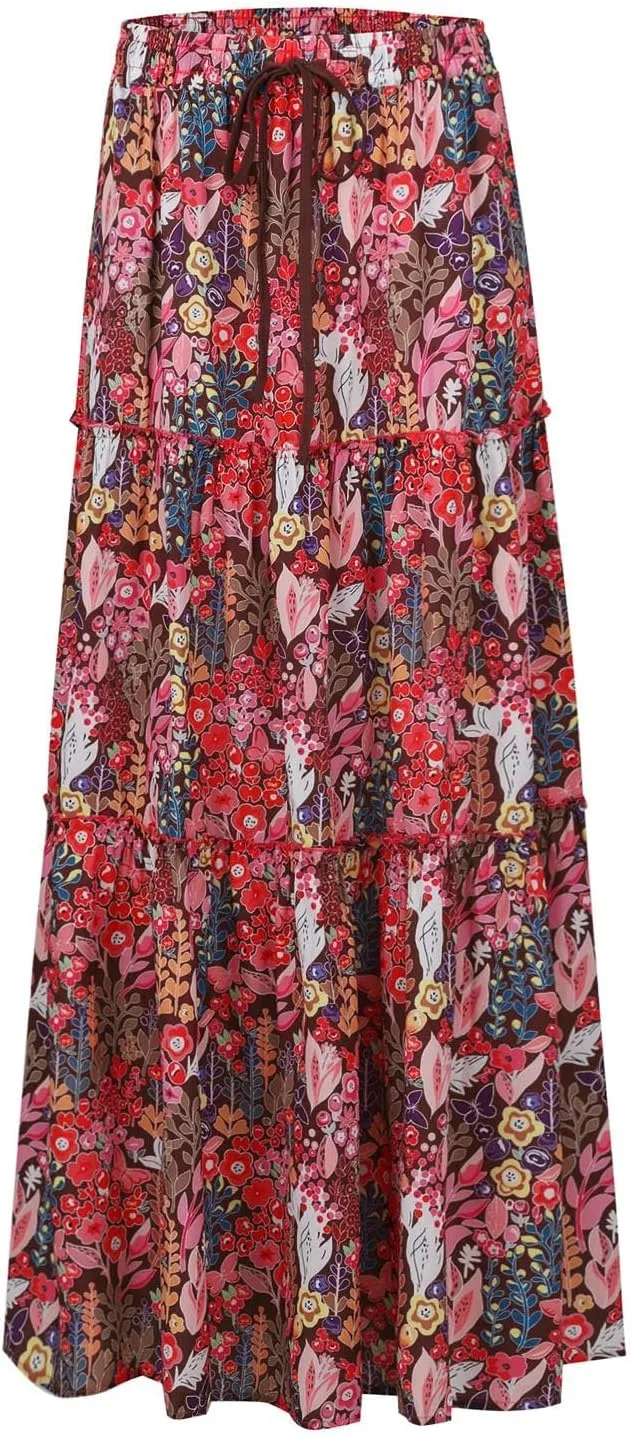 Trendy High Waisted Maxi Skirt, Casual 2025 Flowy Vacation Elegantes Long Skirt