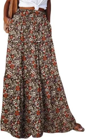 Trendy Women's Skirts, Casual Boho Vacation Summer Flowy Maxi Womens Skirts