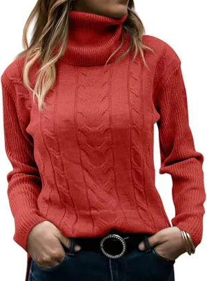 Turtleneck Sweater Women Cable Knit Sweaters Long Sleeve High Neck Fall Winter Warm Pullover Jumpers
