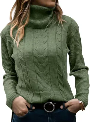 Turtleneck Sweater Women Cable Knit Sweaters Long Sleeve High Neck Fall Winter Warm Pullover Jumpers