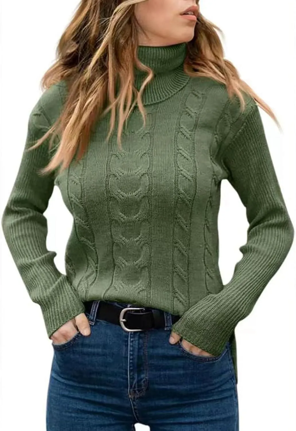 Turtleneck Sweater Women Cable Knit Sweaters Long Sleeve High Neck Fall Winter Warm Pullover Jumpers