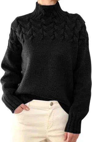 Turtleneck Sweater Women Cable Knit Sweaters Long Sleeve High Neck Fall Winter Warm Pullover Jumpers