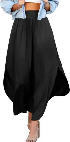 TWGONE Women's High Waist Flowy Maxi Skirt Slit A Line Beach Boho Flowy Maxi Skirt High Slit Beach Long Skirts