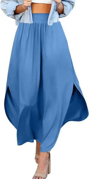 TWGONE Women's High Waist Flowy Maxi Skirt Slit A Line Beach Boho Flowy Maxi Skirt High Slit Beach Long Skirts