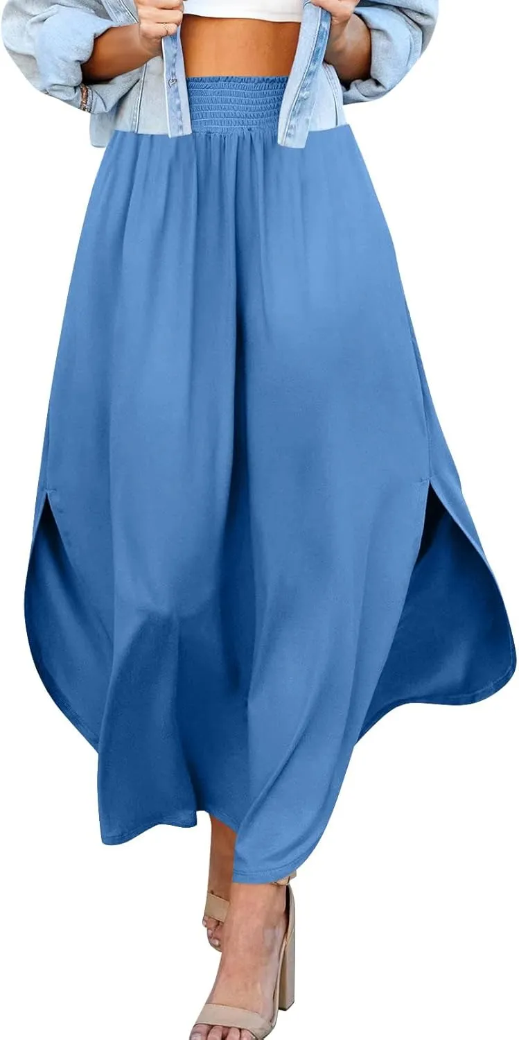TWGONE Women's High Waist Flowy Maxi Skirt Slit A Line Beach Boho Flowy Maxi Skirt High Slit Beach Long Skirts