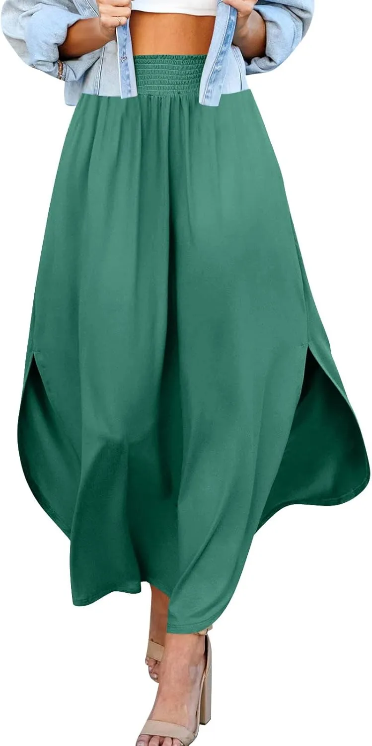 TWGONE Women's High Waist Flowy Maxi Skirt Slit A Line Beach Boho Flowy Maxi Skirt High Slit Beach Long Skirts
