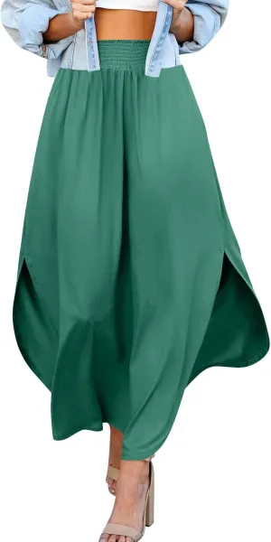 TWGONE Women's High Waist Flowy Maxi Skirt Slit A Line Beach Boho Flowy Maxi Skirt High Slit Beach Long Skirts