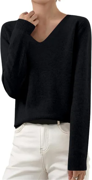 V Neck Sweaters for Women Trendy Baggy Cotton Knitted Comfy Cashmere Sweaters Casual Lightweight Pullover Tunic Tops