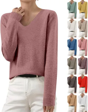 V Neck Sweaters for Women Trendy Baggy Cotton Knitted Comfy Cashmere Sweaters Casual Lightweight Pullover Tunic Tops