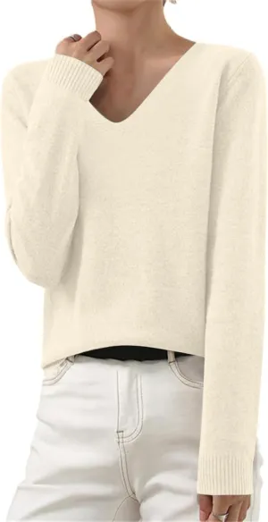 V Neck Sweaters for Women Trendy Baggy Cotton Knitted Comfy Cashmere Sweaters Casual Lightweight Pullover Tunic Tops
