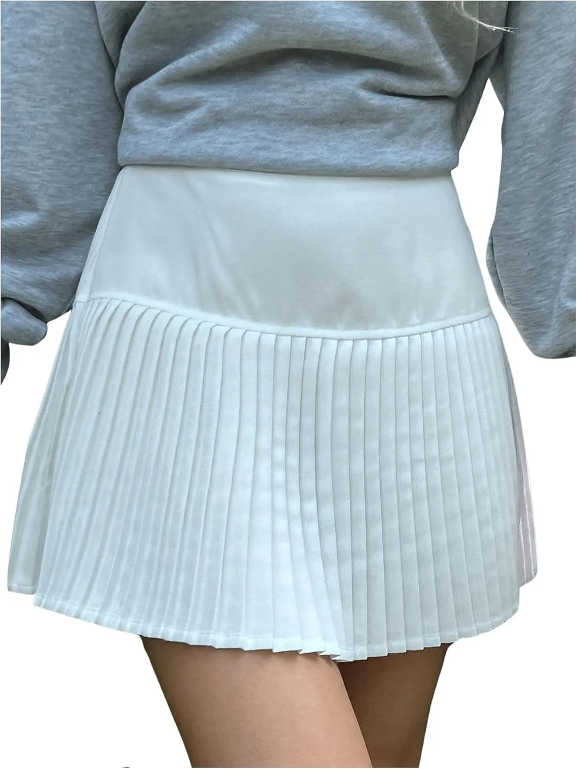 Verdusa Women's Casual High Waist Pleated Skirt Solid Mini Dress Flared Flowy Skirts