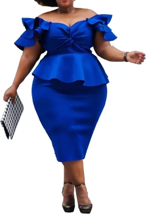 VERWIN Plus Size Women's Midi Dress Patchwork Short Sleeve Women's Bodycon Dress High Waist Dress