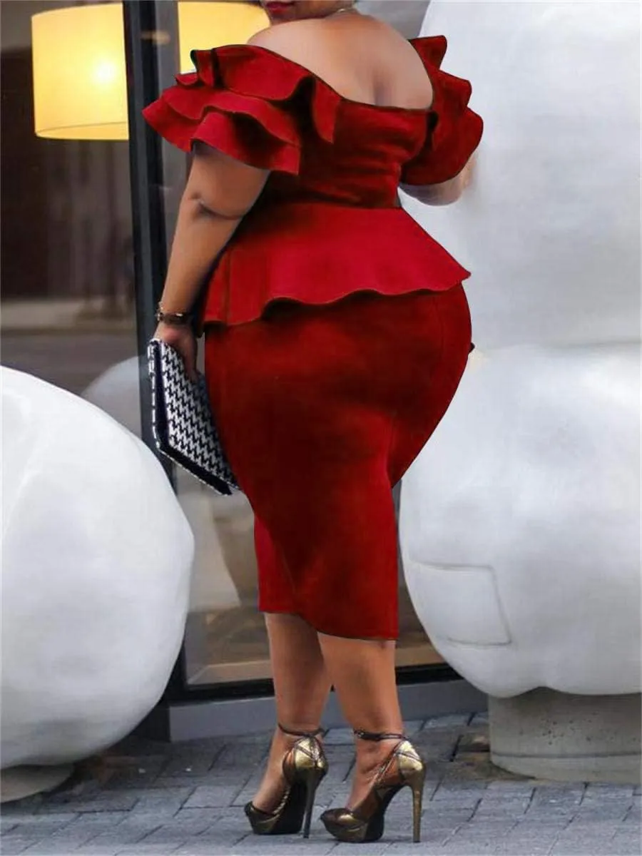 VERWIN Plus Size Women's Midi Dress Patchwork Short Sleeve Women's Bodycon Dress High Waist Dress