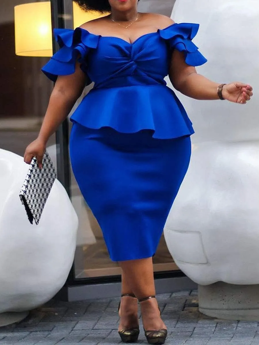 VERWIN Plus Size Women's Midi Dress Patchwork Short Sleeve Women's Bodycon Dress High Waist Dress