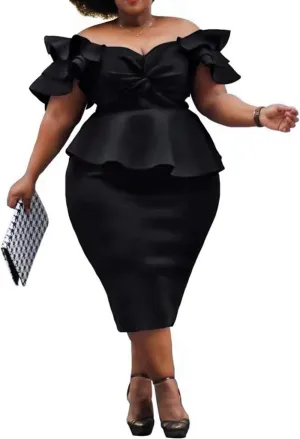 VERWIN Plus Size Women's Midi Dress Patchwork Short Sleeve Women's Bodycon Dress High Waist Dress