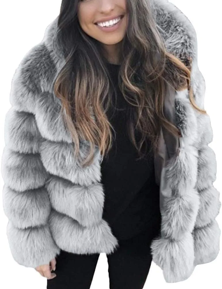 Winter Coats for Women 2024 Oversized Soft Long Sleeve Overcoat Faux Fur Jacket Fuzzy Fleece Jackets Warm Padded Coat