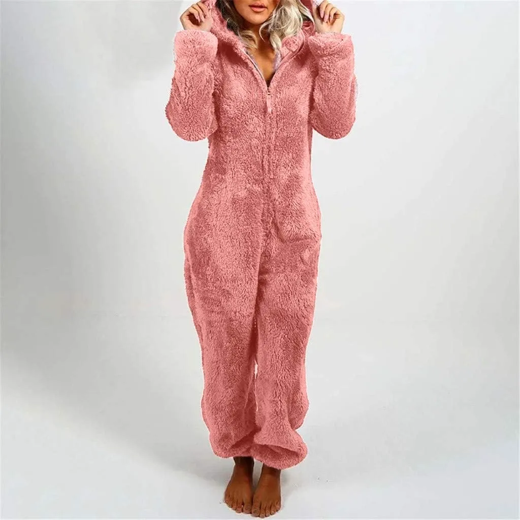 Winter Coats for Women Cute Fuzzy Fleece Jacket Warm Comfy Long Sleeve Hooded Sleepwear Jumpsuit 2024 Fashion Outfits
