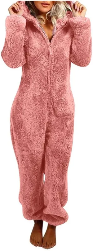 Winter Coats for Women Cute Fuzzy Fleece Jacket Warm Comfy Long Sleeve Hooded Sleepwear Jumpsuit 2024 Fashion Outfits