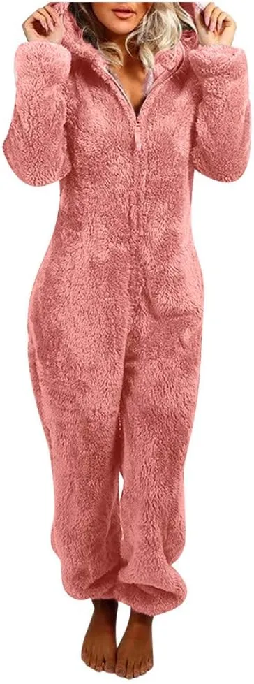 Winter Coats for Women Cute Fuzzy Fleece Jacket Warm Comfy Long Sleeve Hooded Sleepwear Jumpsuit 2024 Fashion Outfits
