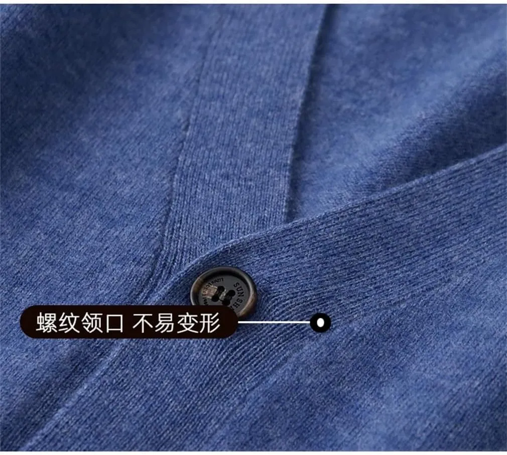 Winter Merino Wool Coat Men's V-Neck Cardigan Sweaters Casual Solid Knit Coat Warm Button Down Sweaters