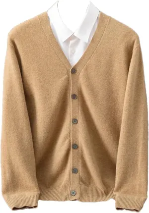 Winter Merino Wool Coat Men's V-Neck Cardigan Sweaters Casual Solid Knit Coat Warm Button Down Sweaters