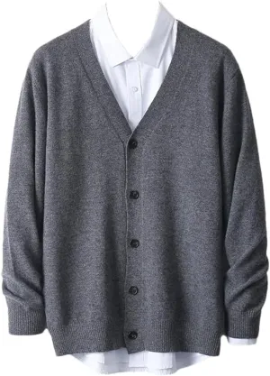 Winter Merino Wool Coat Men's V-Neck Cardigan Sweaters Casual Solid Knit Coat Warm Button Down Sweaters