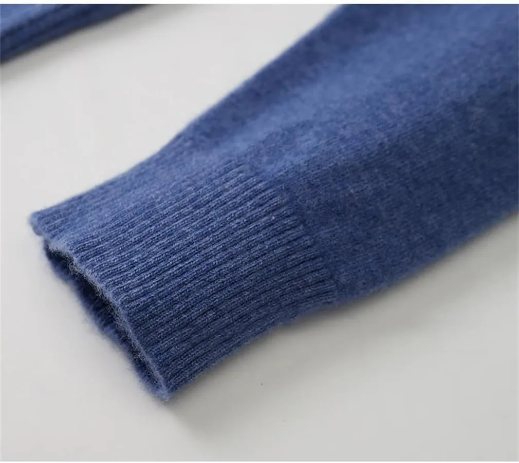 Winter Merino Wool Coat Men's V-Neck Cardigan Sweaters Casual Solid Knit Coat Warm Button Down Sweaters
