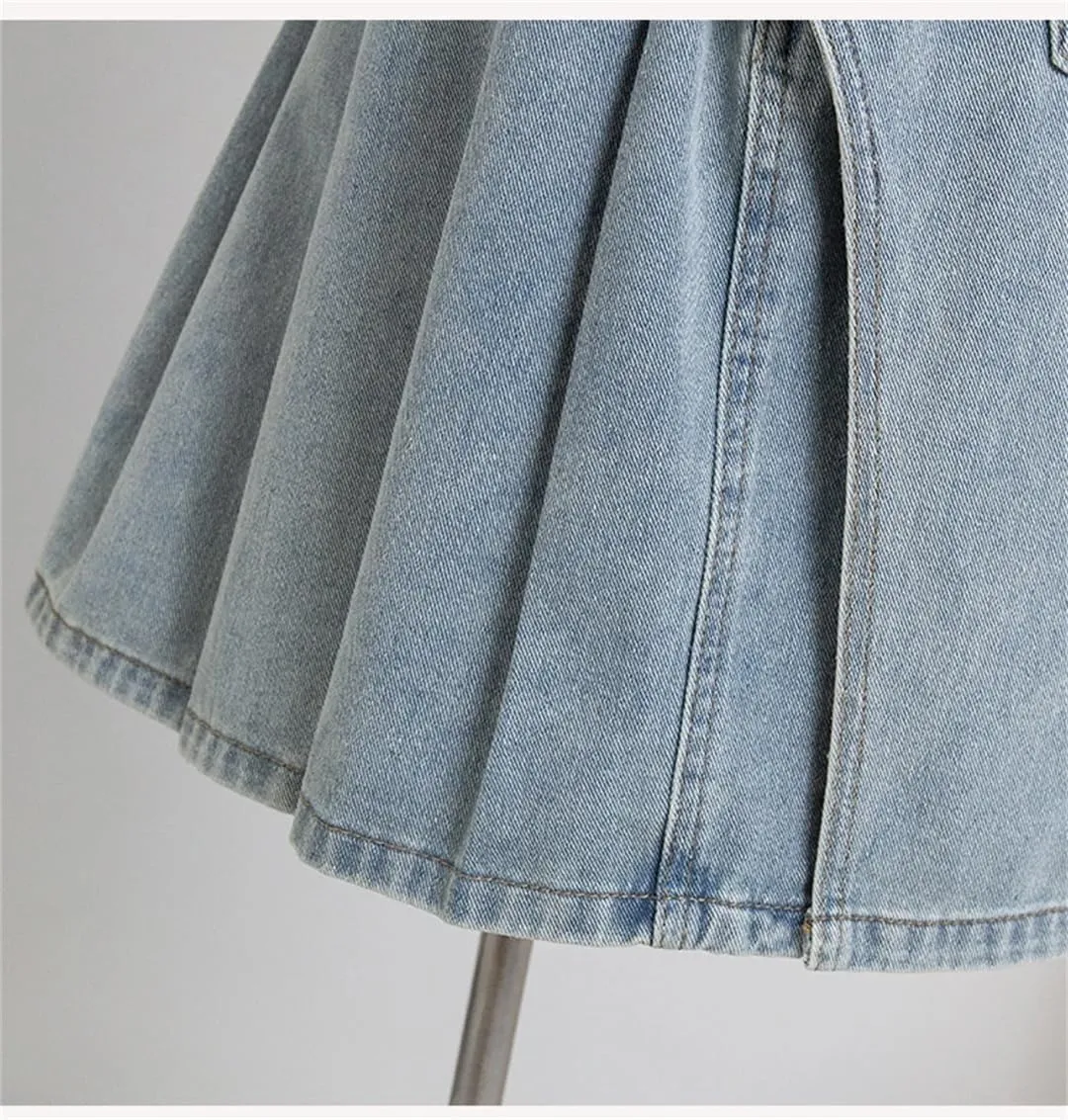Woman Plus Size Denim A Line Skirt with Lining Pleated Midi Blue Color Skirts