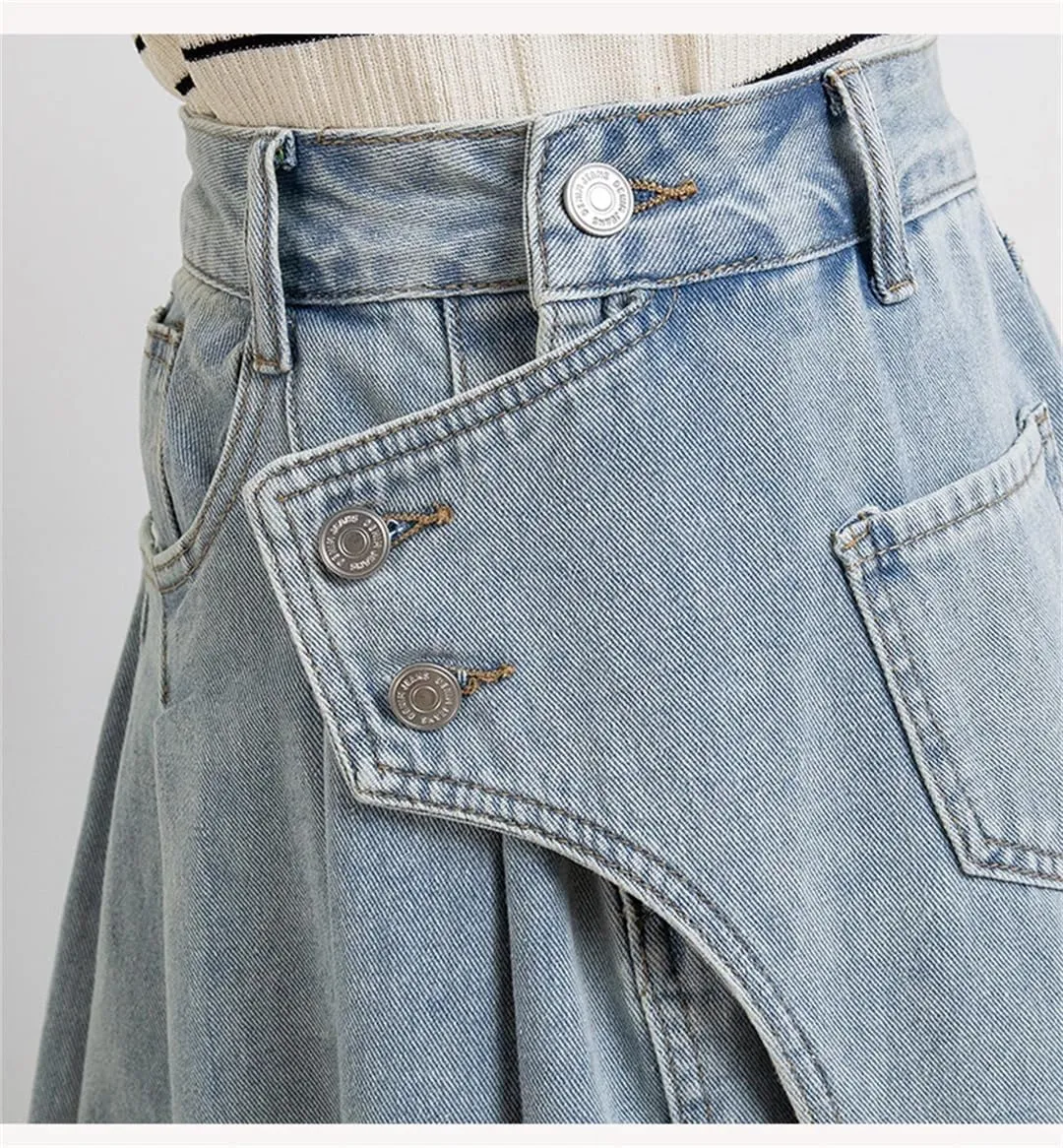 Woman Plus Size Denim A Line Skirt with Lining Pleated Midi Blue Color Skirts