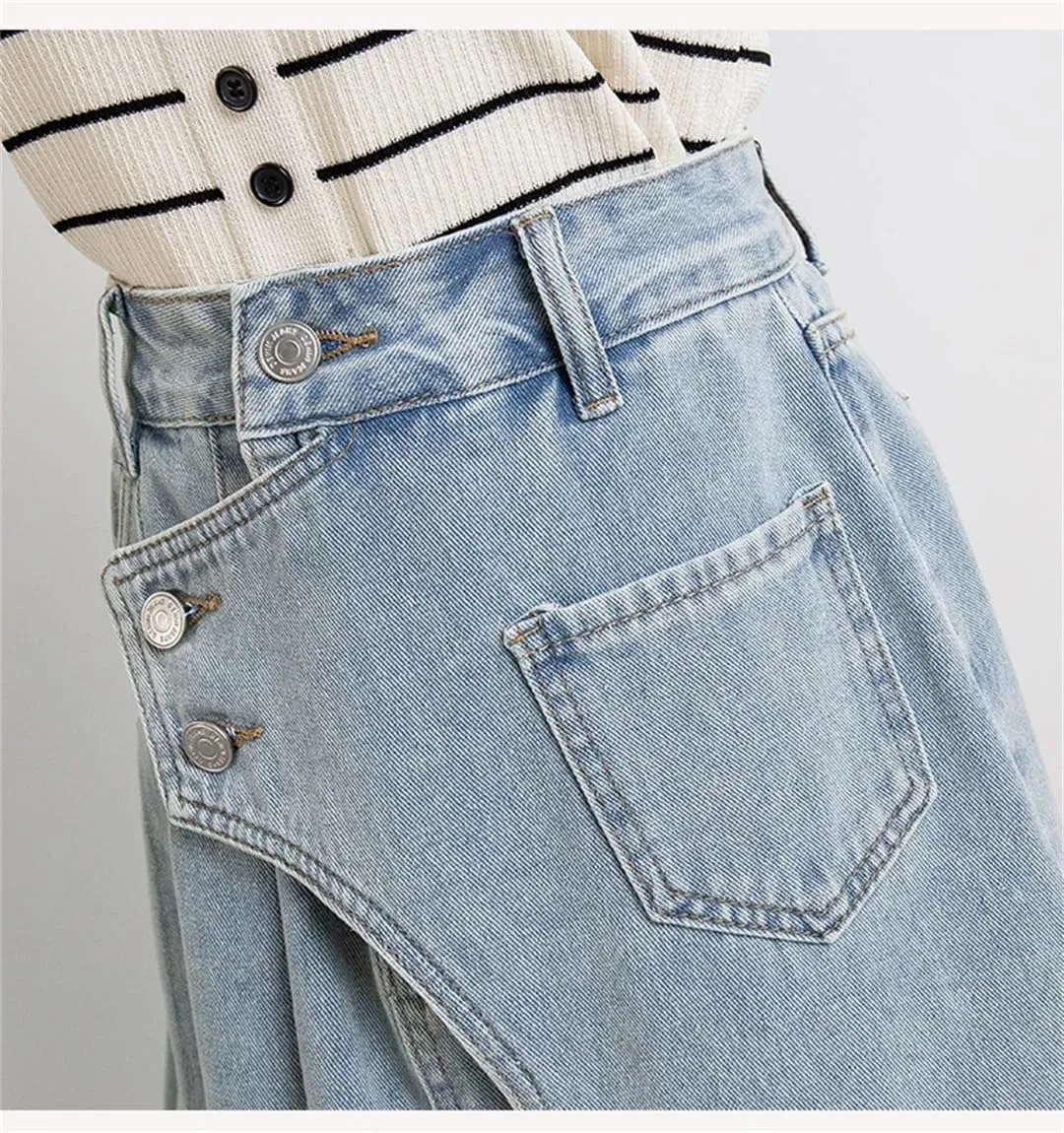 Woman Plus Size Denim A Line Skirt with Lining Pleated Midi Blue Color Skirts