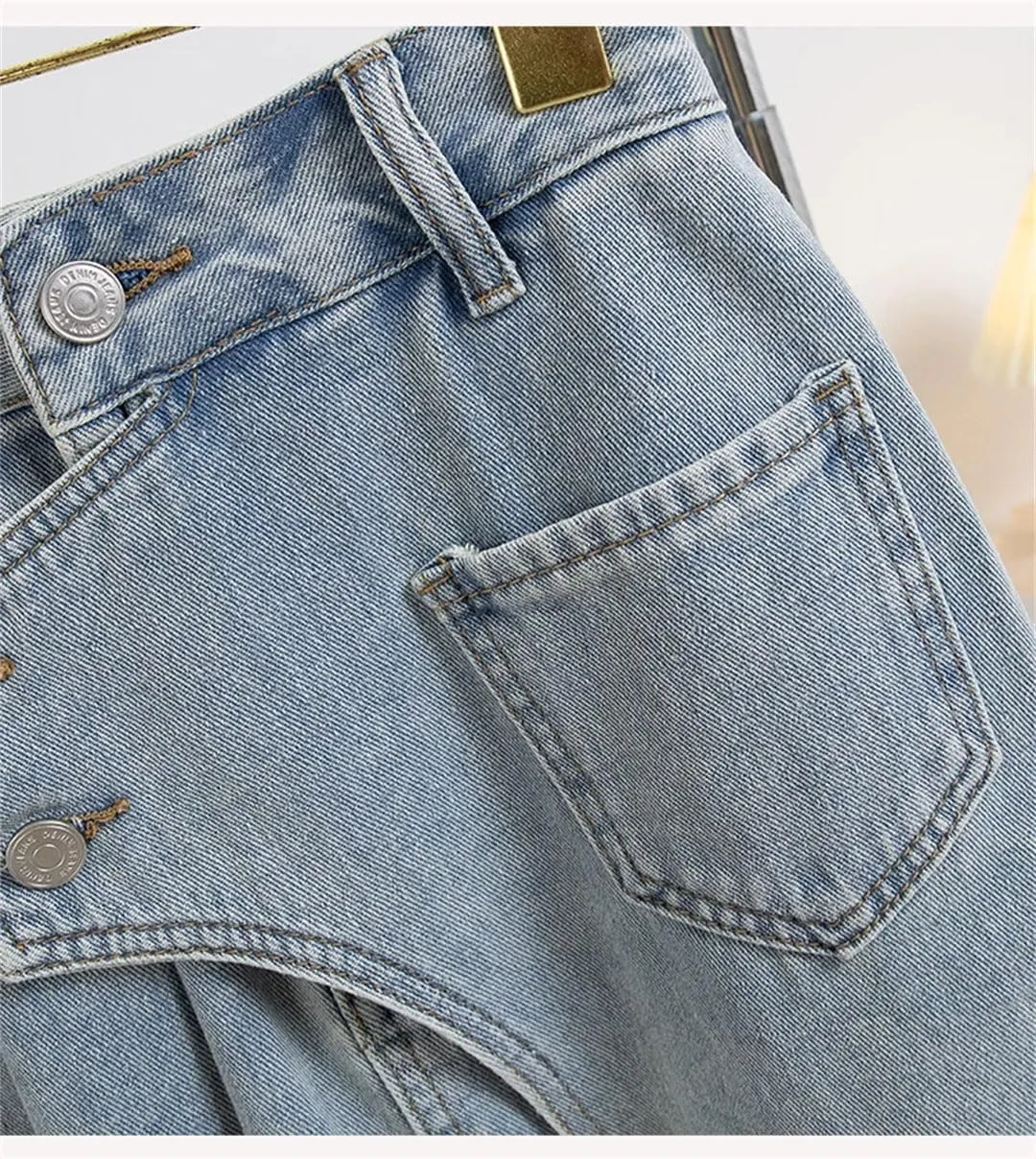 Woman Size Denim A Line Skirt with Lining Pleated Midi Jean Skirt Blue Color Skirts